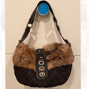 Authentic Coach Quilted Hobo with rabbit fur trim